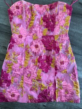 Strapless Pink Floral showpo Mini Dress